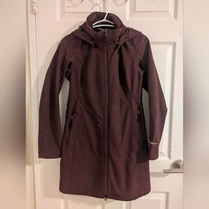 Eddie Bauer Sandstone Soft Shell Parka Jacket Hooded Burgundy Plum Weatherproof